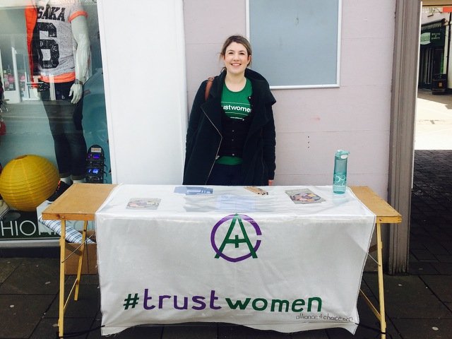 Anyone in Omagh today, come show some support for our #trustwomen stall in the town centre. Handmade banner and all!
