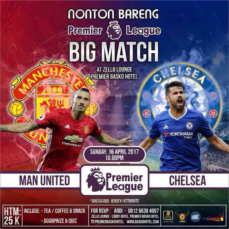 Mari ramaikan! Man. Utd vs Chelsea w/ <a href="/UtdIndnesiaPDG/">uichapa</a> &amp; <a href="/CISCpadang/">CISCpadang</a>. Minggu, 16/4 pukul 22.00 wib di Zello Lounge Basko Hotel. HTM: 25k