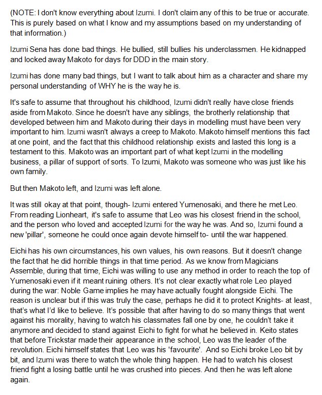 karoruru's tweet photo. A 1.4k word essay on my personal view of Izumi "Yuu-kun" Sena

(does it make sense? I have no idea) https://t.co/FdtNcC6yrB