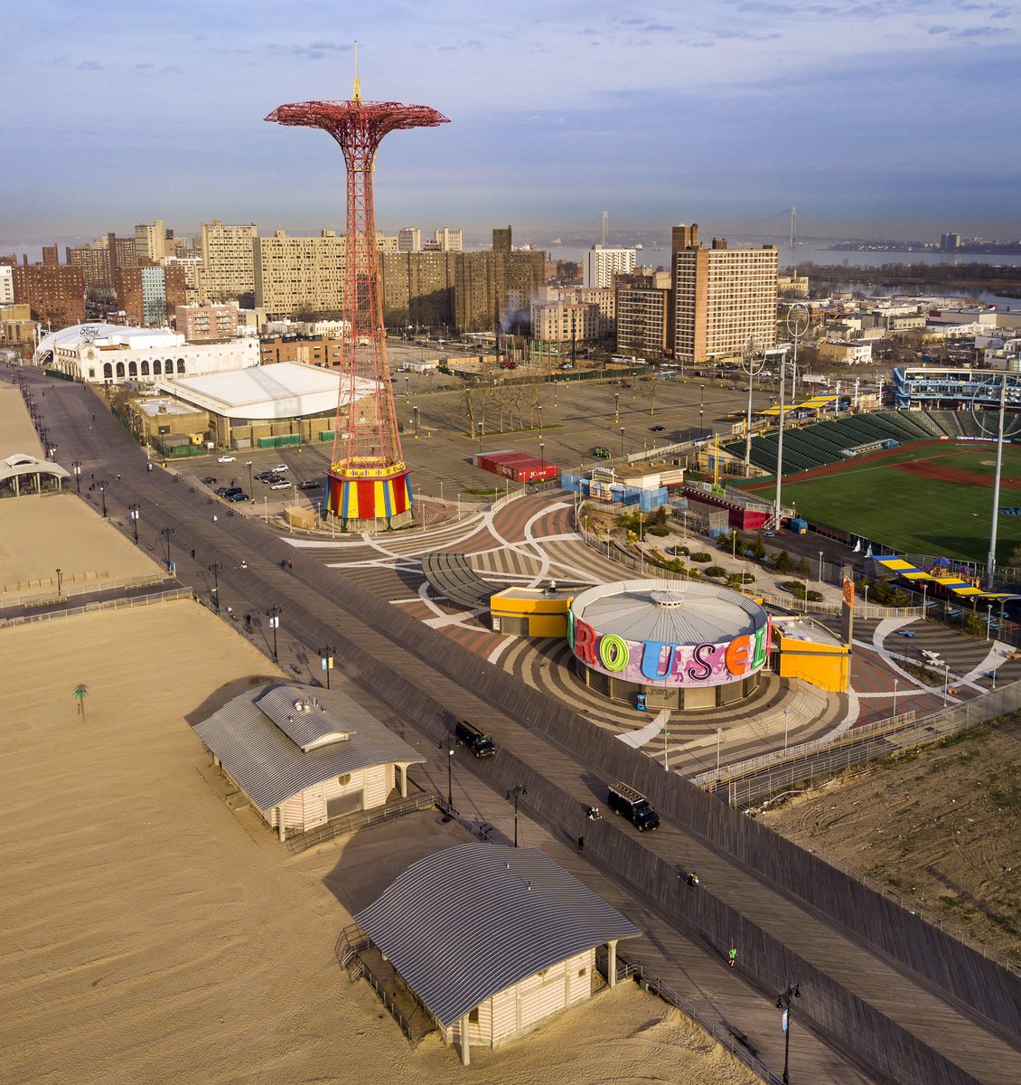 bitfireinc's tweet image. Coney 🌴&amp;amp; the #verrazanobridge in the distance
#carousel #dronephotography #coneyislandbeach #aerialphotography #coneyislandboardwalk