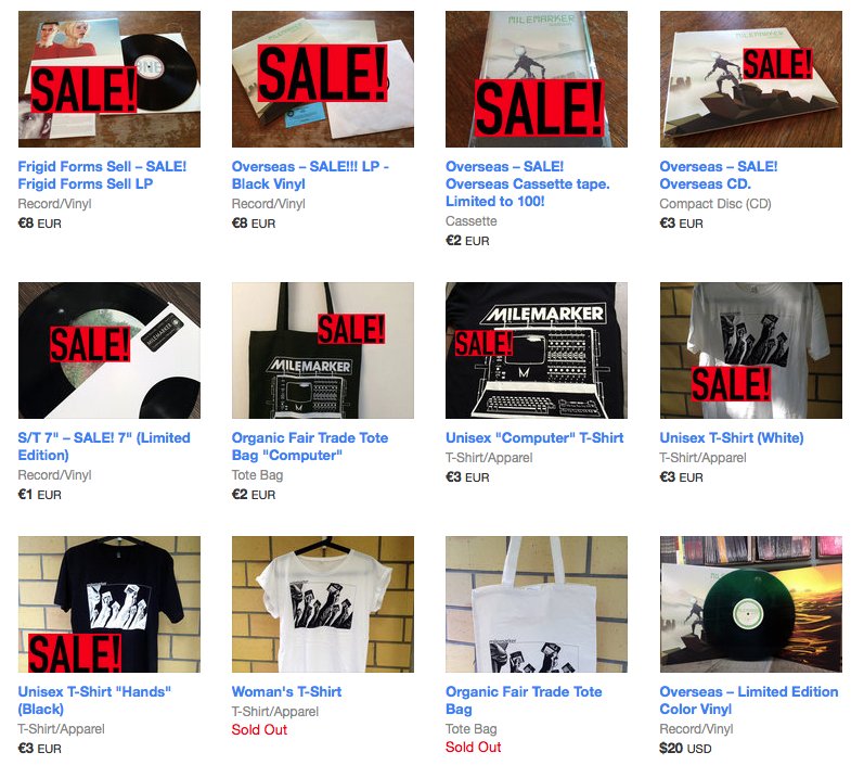 We're having a huge "warehouse is moving" sale at Bandcamp. €3 shirts. €8 LPs. €3 CDs. €1 7"s. Come get em! milemarkerband.bandcamp.com/merch