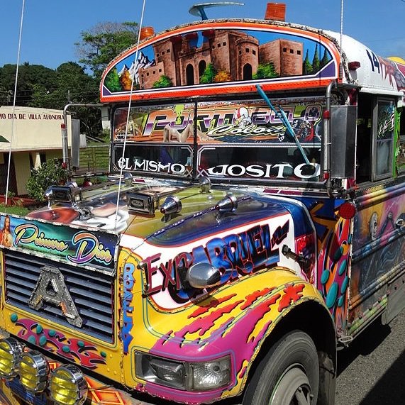This is one of the Diablo Rojos buses of Panama city. They're known for their colourful paint jobs and fast speeds. #diablorojos #panama