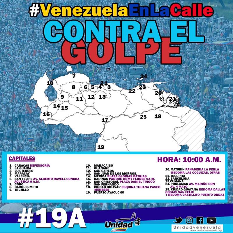 unidadvenezuela's tweet photo. Desbordemos las calles el #19Abr para decirle a Maduro que no habrá dictadura. La voluntad de los Vzlanos. se respeta #19AVzlaContraElGolpe https://t.co/z0vFfVacJn
