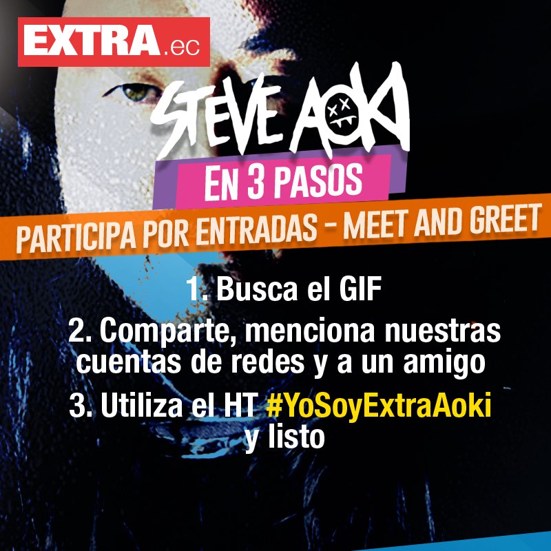 DiarioExtraEc's tweet photo. #ExtraEc te lleva a conocer a #SteveAoki een #Guayaquil 

Espera el gif de #Aoki en nuestras redes y sigue estos simples pasos https://t.co/ZeZmQJSi7P