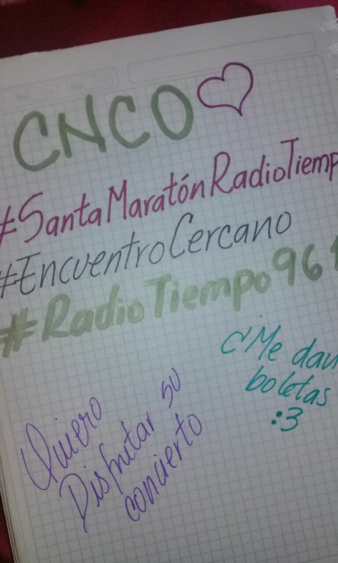 AlexandraHerrra's tweet photo. #SantaMaratonRadioTiempo #RadioTiempo961 #EncuentroCercano @RadioTiempo961 @CNCOmusic Quierooo boletas :3 https://t.co/9ljZaqZ9v8