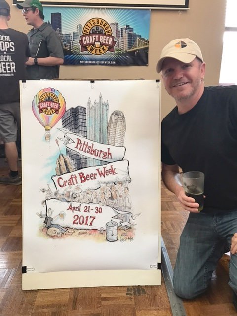pghbeerweek's tweet photo. Thank you to local artist Mark Brewer for designing the artwork for #PCBW. @markbrewersart https://t.co/t294UzI1Pd