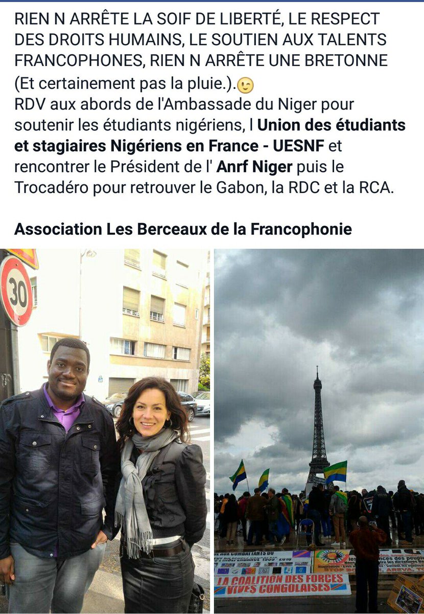 ABeFie's tweet photo. S' indigner, soutenir et agir sur le terrain! #Gabon #JeanPing #liberté #Niger #Anrf #uesnf #francophonie #droitshumains #étudiants https://t.co/fVMka4nIpj