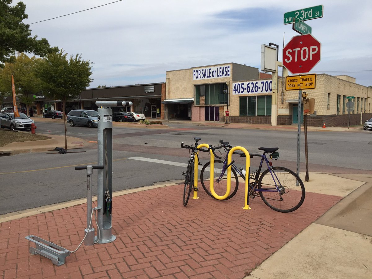 cityofokc's tweet photo. 🚲? @ACOGOK grant funded 67 racks, 4 repair stations and Eugene Field ES &amp; @ClassenTenPenn crosswalks: https://t.co/oT5tOuljQF #EarthMonthOKC https://t.co/JyiySbGI6G