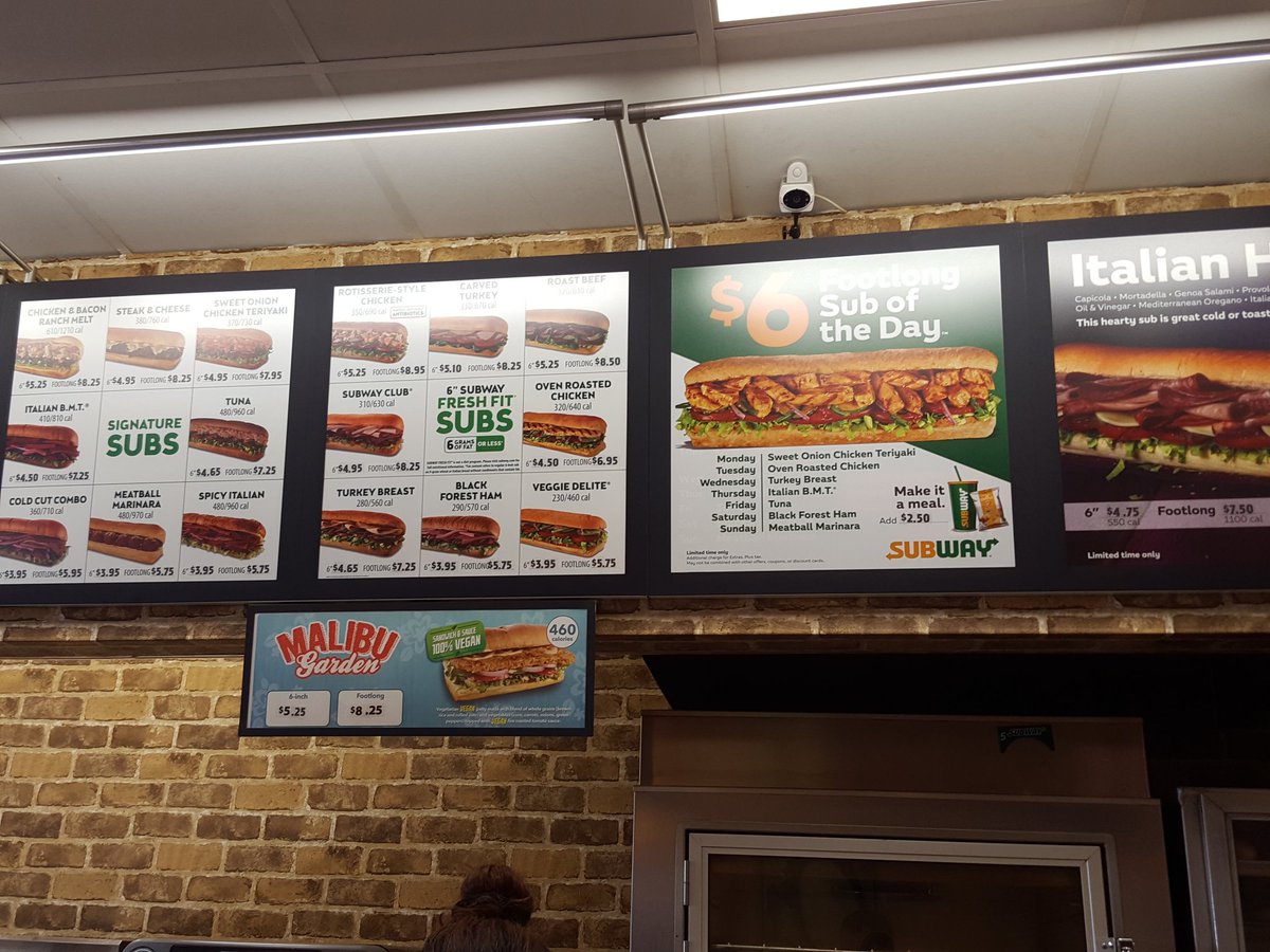 hoots1999's tweet photo. @SUBWAY checkout the #subwayscam.  $6 sub of the day but some of them are normally $5.75.  No deal here at all.And it doesn't say $6 or less https://t.co/CHrsasMRg5