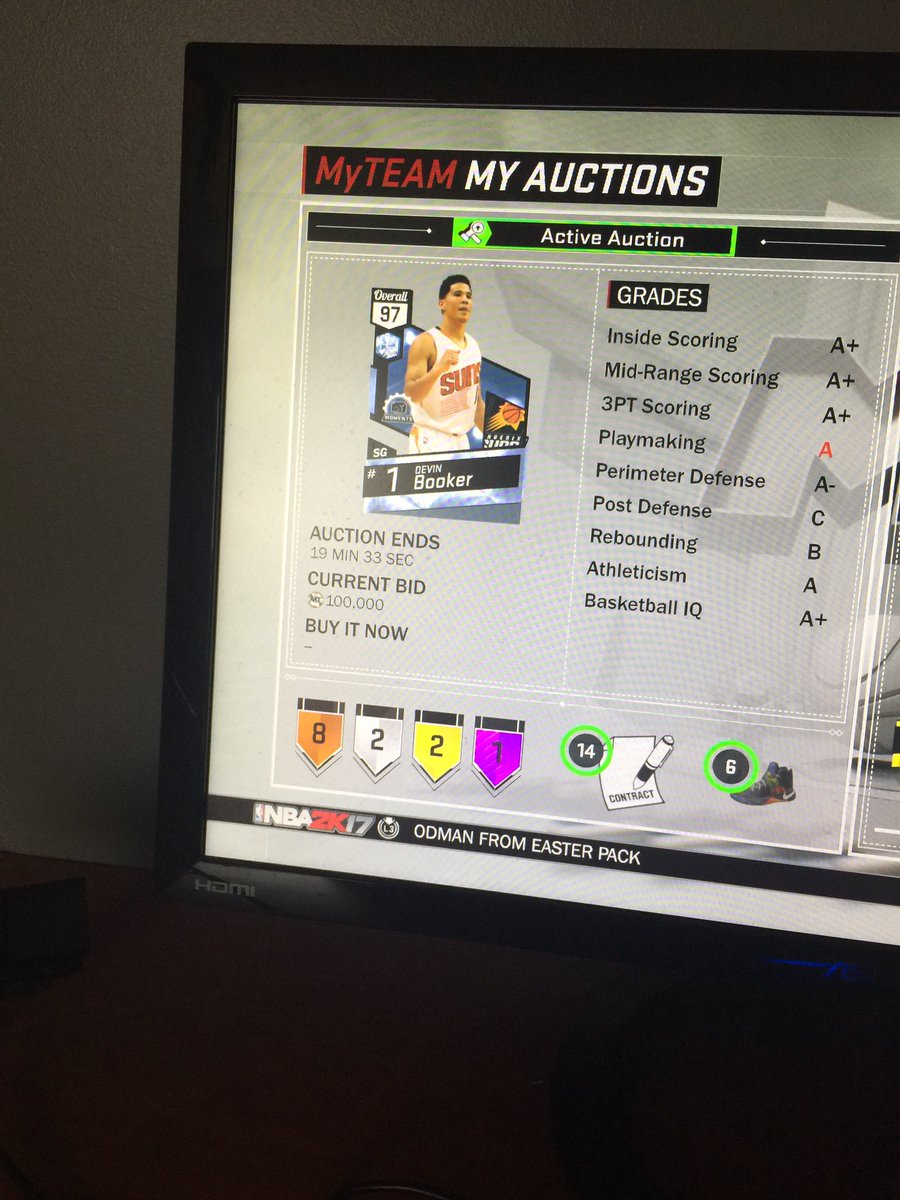 jt4_three's tweet photo. Hurry and bid on the booker with good badges 14 contracts and a good ball control shoe!!!!! PS4 @2kAuctions @Retweets2K https://t.co/bQS9bs2fL3