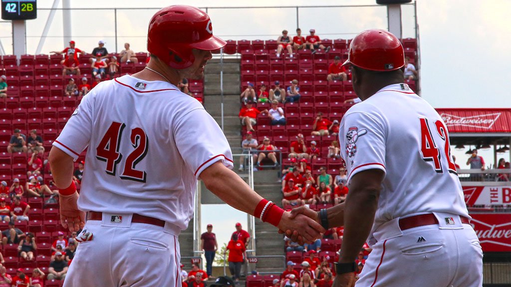Reds's tweet photo. You always remember your first.

Congratulations @JTWinker23 and here's to many, many more. https://t.co/eS2BLqp91Z