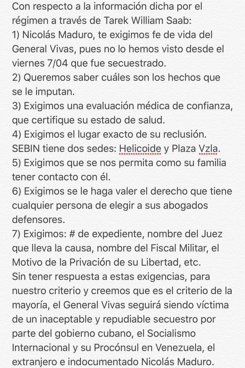 Hasta que no se responda a todo esto el General Vivas SIGUE SECUESTRADO Y EL SEÑOR <a href="/TarekWiIiamSaab/">Tarek William Saab</a> es cómplice y responsable d lo q le pase