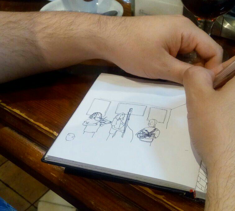 SecretLlapiceru's tweet photo. Dibuxar Asturies, ye tamién dibuxar la so vida.

Música en direutu con Les Barbares Barbus nel @CafeLordByron https://t.co/VkOD8wUspM