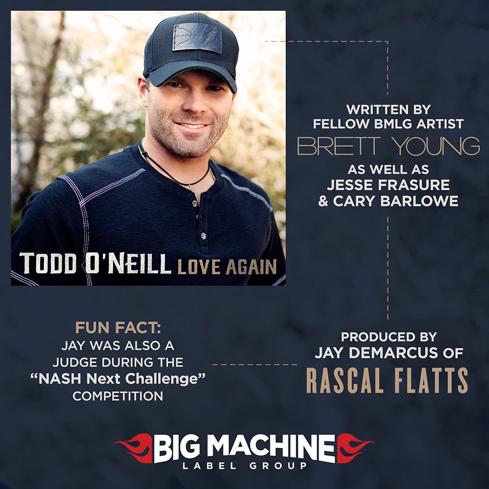 BigMachine's tweet photo. We kept it in the #BMLGfamily for @toddoneillmusic's new song, #LoveAgain. #NASHNext @JayDeMarcus @BrettYoungMusic 

https://t.co/XN58Cfhuc8 https://t.co/RAMcSIuU6H