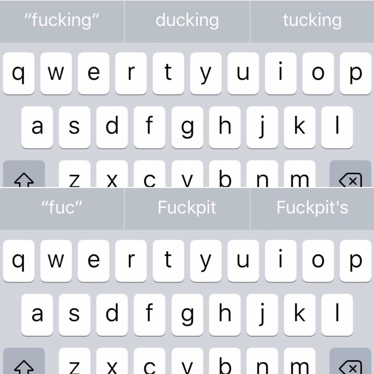 Predictive text never seems to learn the word "fucking" ("ducking"??) but it somehow knows "Fuckpit"? WTF @achyguts