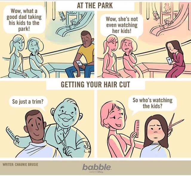 Maya0292's tweet photo. Illustrations by Babble of differences between how Mom's and Dad's are treated in public. #pacificuanthro https://t.co/gD1xqe4bID