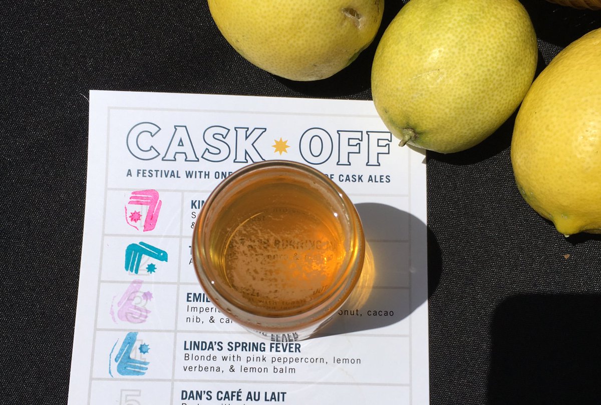 805foodie's tweet photo. Lemon verbena, lemon balm & pink peppercorns flavor "Linda's Spring Fever," aka cask 4 at @vcbcbeer #CaskOff 🍺🍋 https://t.co/VJ1d4CzRSU
