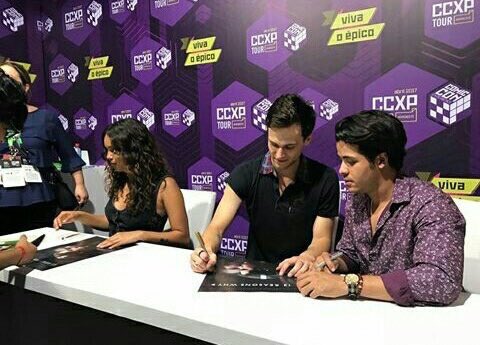 13reasonswhyNET's tweet image. Brandon (Justin) Christian (Tony) and Alisha (Jessica) in CCXP (Brazil) yesterday to meet fans and answer questions about #13ReasonsWhy