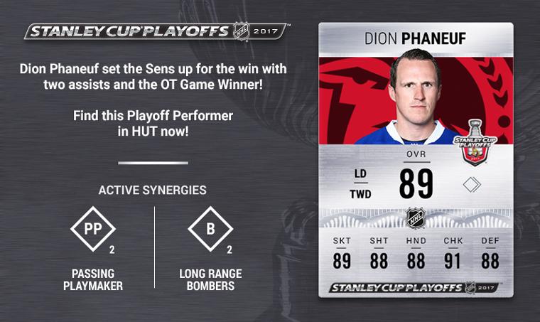 EASPORTSNHL's tweet photo. Dion gets it done for the @Senators!

Find his #StanleyCup Playoff Performer item in #NHL17 now. https://t.co/gAZDSlNKXI