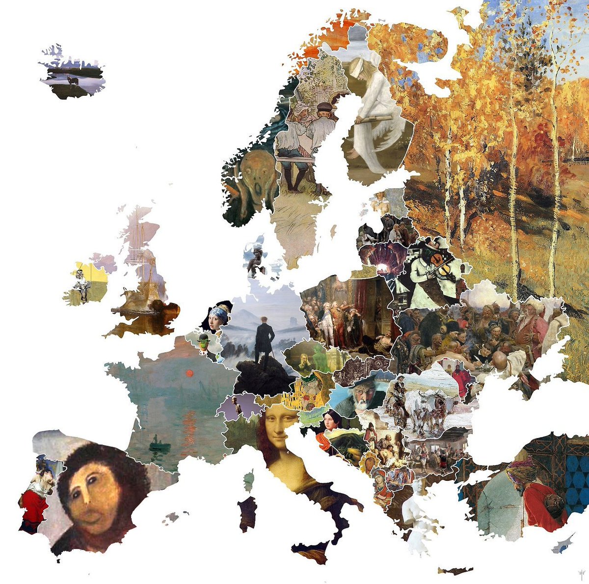 thehardmenpath's tweet photo. Mapa de Europa con el cuadro más famoso de cada país. https://t.co/cZ4nvHlogU