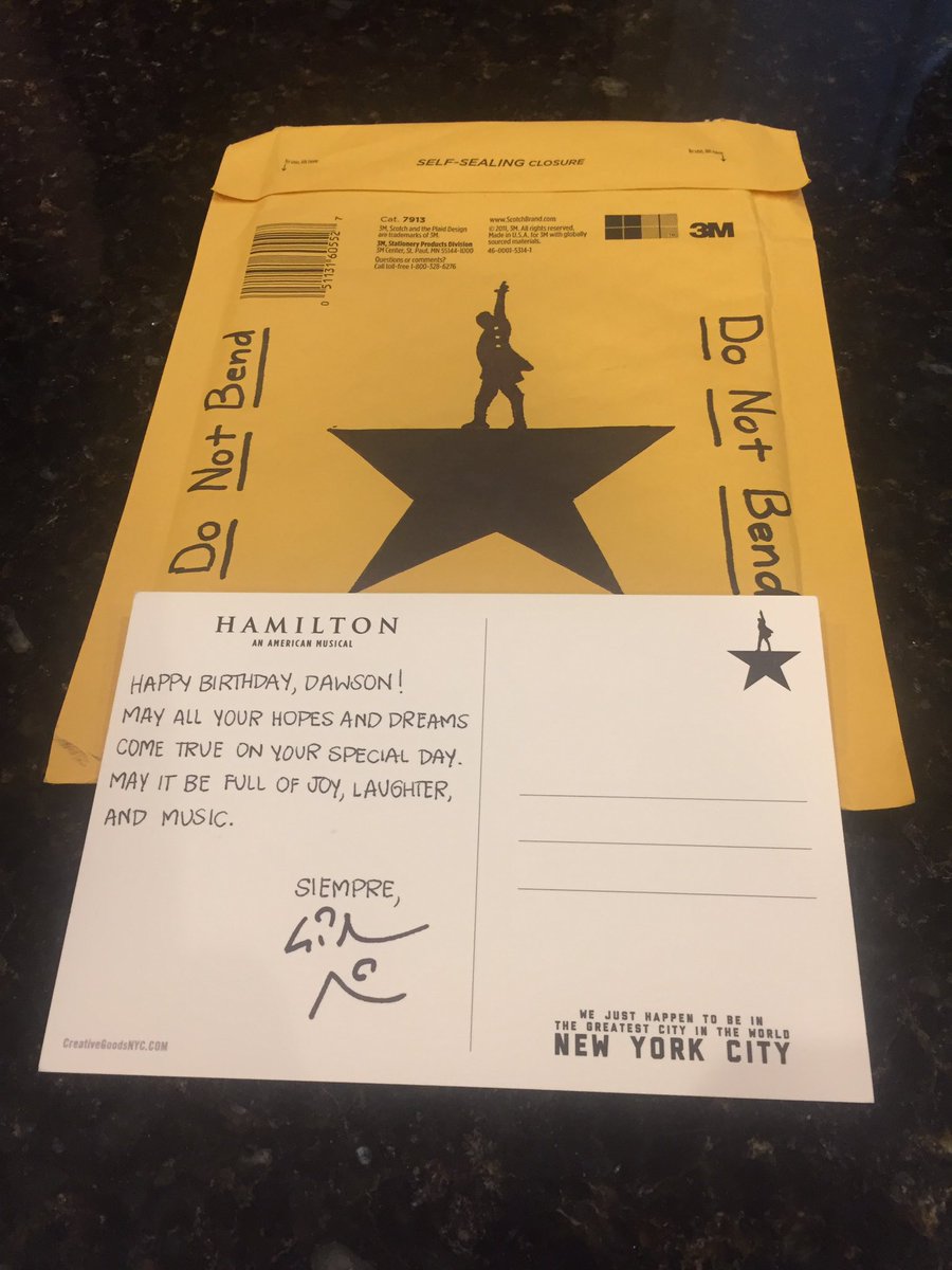 sunshinebrandy's tweet photo. Best. Birthday. Gift. Ever!! Thank you @Lin_Manuel!! #joeldawson #13 #bitofabirthday https://t.co/854qhDNkdF