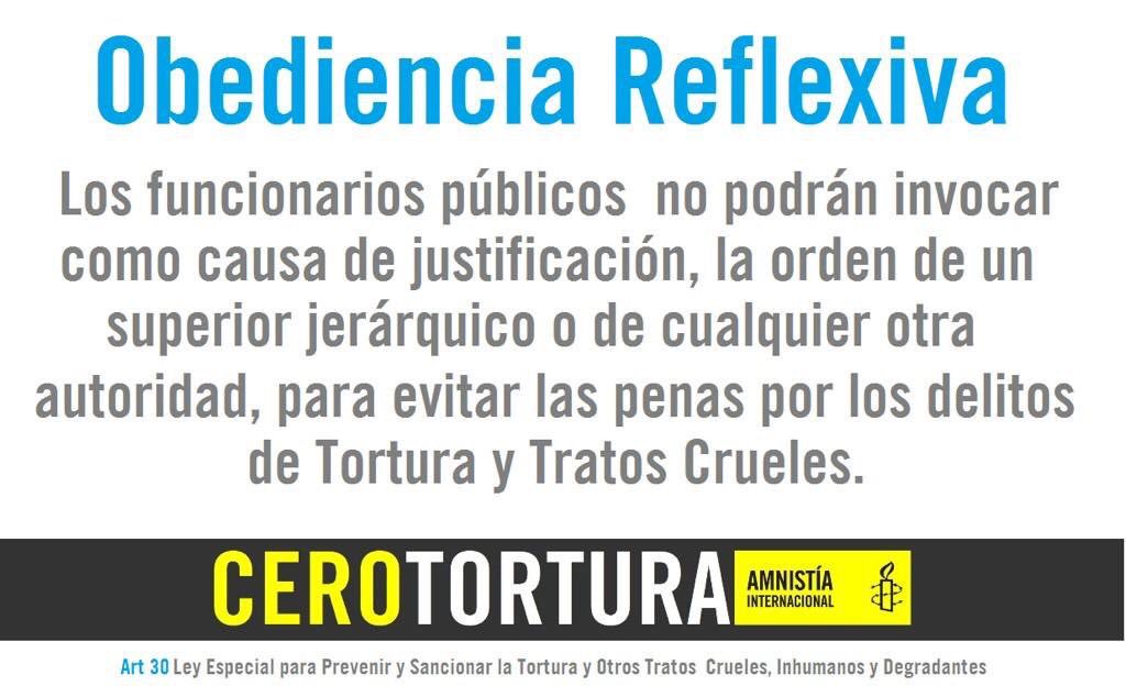 amnistia's tweet photo. Torturar es un delito internacional, tiene pena de 15 a 25 años. Los funcionarios no pueden defenderse alegando órdenes superiores https://t.co/rbZuhQ9aaG
