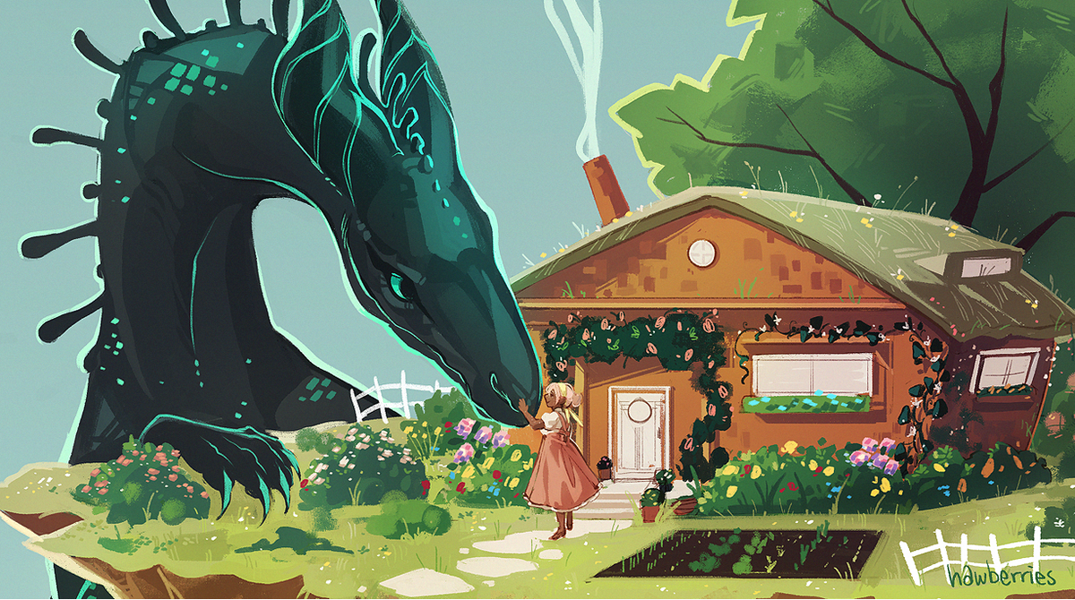 [OC] the dragon's bride (the dragon is a lesbian) (her name is sierra and she loves her gf very much)