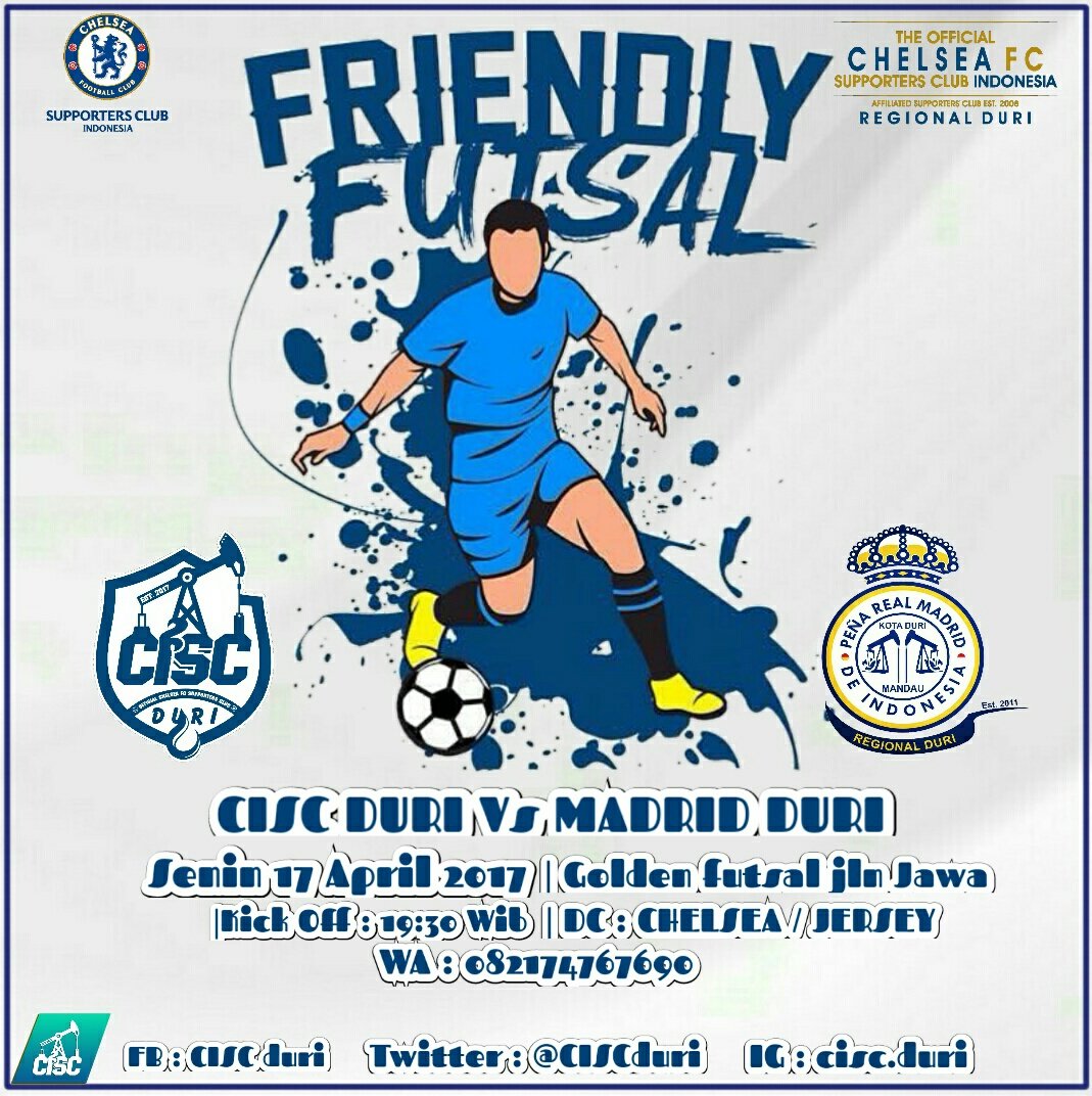 CISCduri's tweet image. Just info guys..
Besok kita ada friendly Futsal w/ @Madrid_IndoDuri  | Venue: Golden futsal jln Jawa | kick Off 19:30 Wib 
#awaskolong