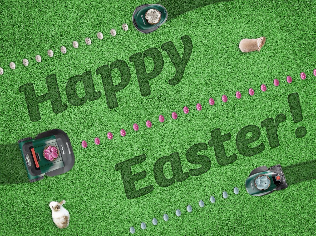 Happy Easter! Here's to spring and grassy lawns 😊, new beginnings, and renewal of life! 🤖🐇🌷 #happyeaster #springishere #robomow