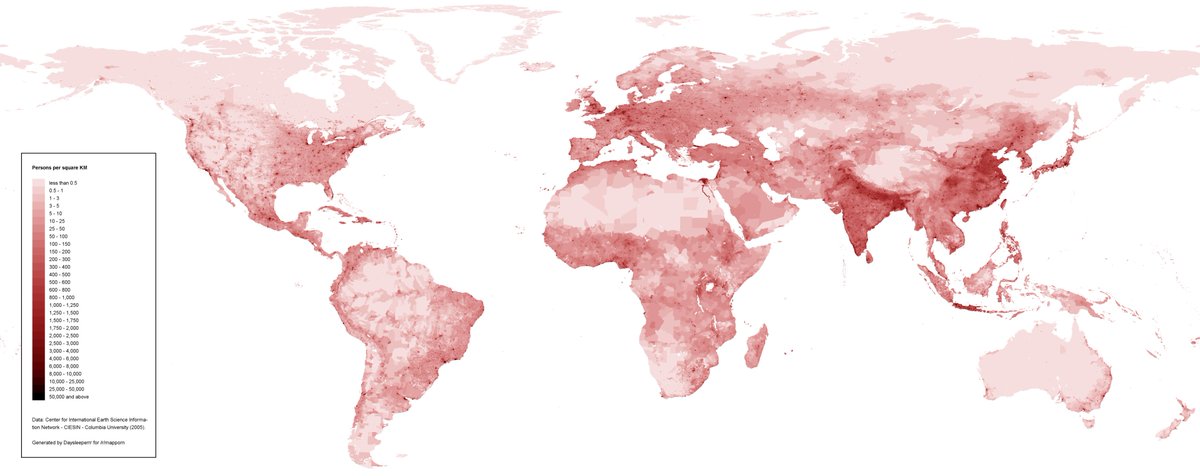 Here is the best map I know of the distribution of the world population of us Homo sapiens
