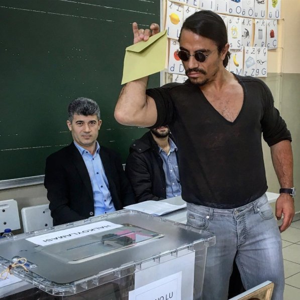 ajplus's tweet image. "Salt Bae" has just posted a photo of himself voting in Turkey’s referendum and it’s cool AF.