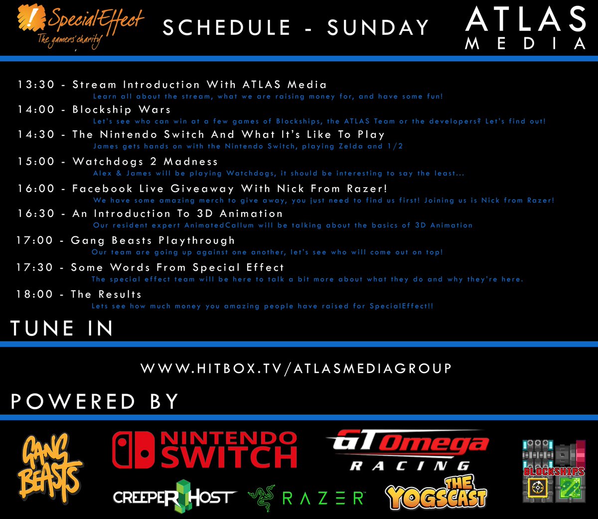 ATLASUKLTD's tweet image. We have now managed to pack even more awesomeness into our stream later today, don't forget to tune in! hitbox.tv/ATLASMediaGroup