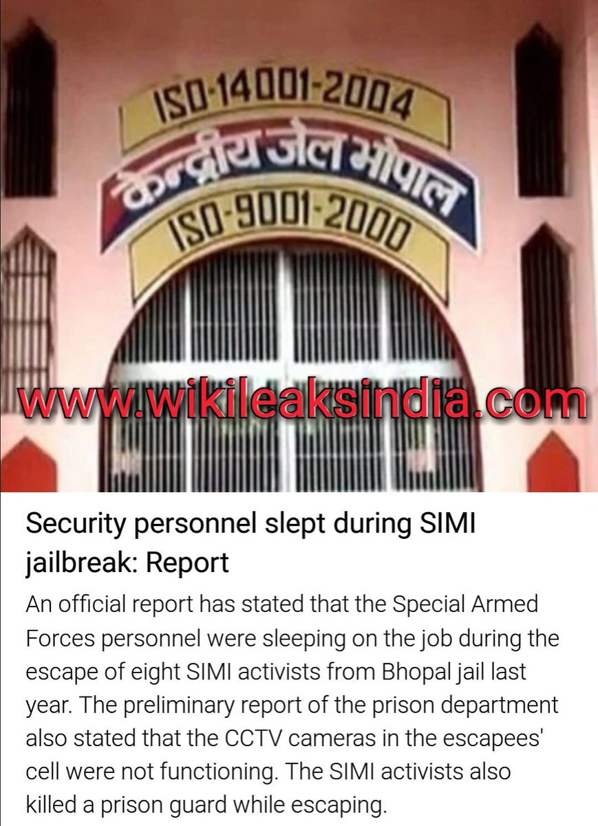 WikiLeaksIND's tweet photo. More at https://t.co/LanLU1YkX2
#wikileaksindia #wikileaks #jailbreak #simi #bhopal #reportleaks https://t.co/ia0aNPRVCS
