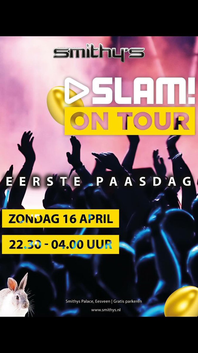 Iedereen fijne Pasen, wil je nog uit?? Het kan bij ons vanavond vanaf 22.30 tot 04.00 uur. #feestje#slamfm
