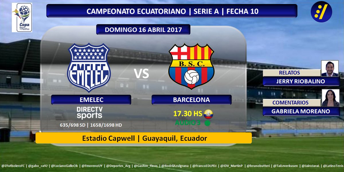 Puntaje_Ideal's tweet photo. #FutbolxDIRECTV #SerieA🇪🇨 | #Emelec - #BarcelonaSC
Relata: Jerry Riobalino | Comenta: @gabymoreano
#Audio3
Dale RT https://t.co/bZxeHHOXvm