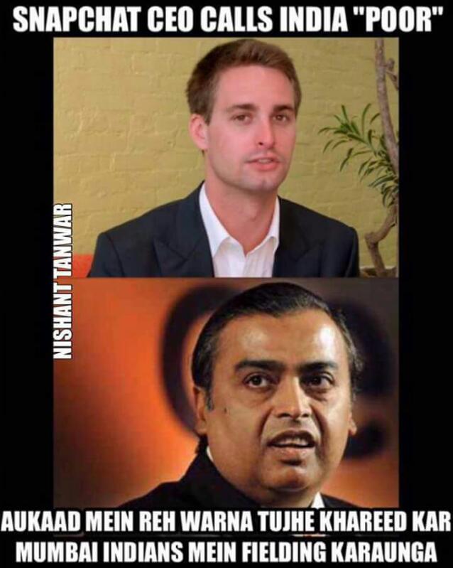 amitakjain's tweet image. Ambanis response to #snapchatceo