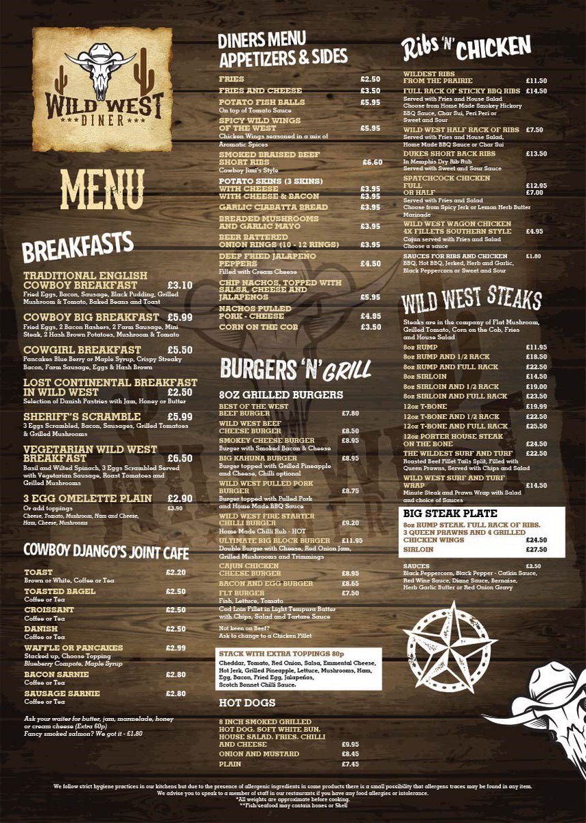 Looking for somewhere for tea?Come in to wild west diner and enjoy some hearty food with a Wild Western Flavour