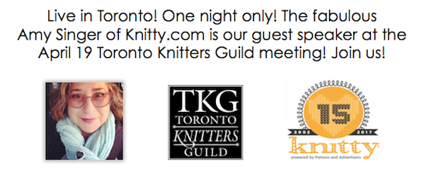 toknittersguild's tweet photo. The TKG presents Amy Singer of https://t.co/jKYUbMXqIM as our guest speaker this Wednesday, April 19 at 7:30pm at Innis Town Hall in Toronto https://t.co/lbaCmaAYiI