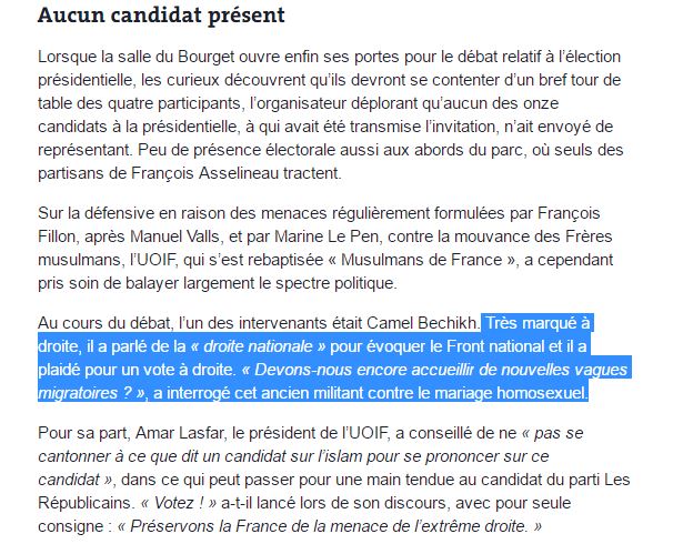 ralifromparis's tweet photo. Le #FN qui critique #Fillon et #Macron mais qui envoie son agent #Bechikh au salon de l'#UOIF pour séduire le vote #musulman ! HYPOCRITES https://t.co/QDgkwg82tV