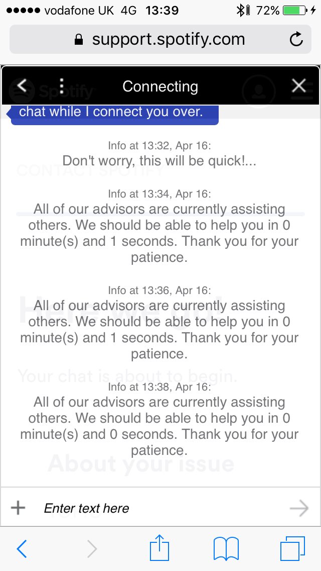 Andysotones's tweet photo. @Spotify I'm trying to sort out a hacking issue and I've just been kept waiting. I've things to do with my day! Contact email please... https://t.co/jqgJs8tNNh