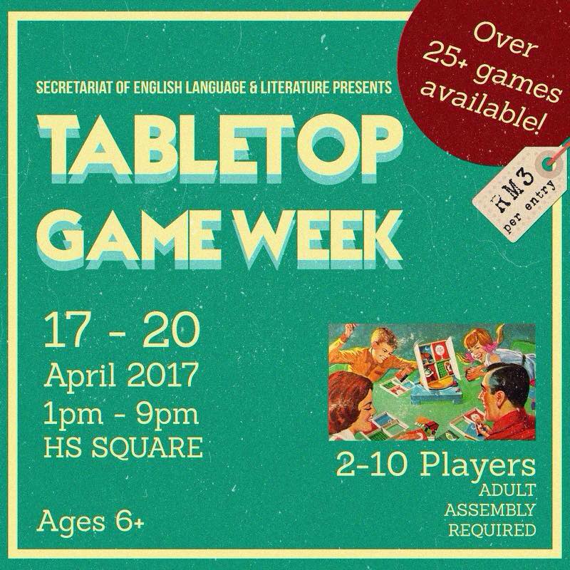 elitsiium's tweet photo. What's happening now?
π 140C #CIIUM (throughout April)
π Tabletop Game Week 2017 (17th-20th April) https://t.co/L0fdl6KktB
