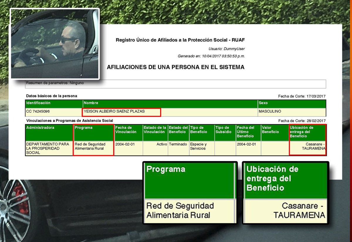 DCoronell's tweet image. El "dueño" del Porsche del coronel Hugo Aguilar recibió subsidio de alimentación rural por estar en pobreza extrema semana.com/opinion/articu…