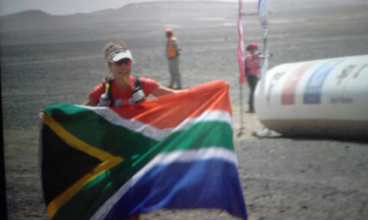 I'm a <a href="/marathonDsables/">MARATHON DES SABLES</a> finisher. Honored to carry the same SA flag over the finishing line that I held at the summit of Mt Everest. #mds2017