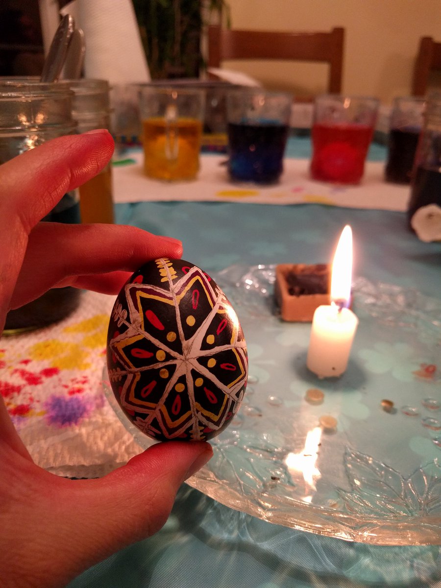 saralnelson's tweet photo. First #Pysansky (Ukrainian #Easter egg decorating) attempt! Pencil lines & all. Second attempt happening this morning. #HappyEaster ☀️ https://t.co/YXe1wYVEQM