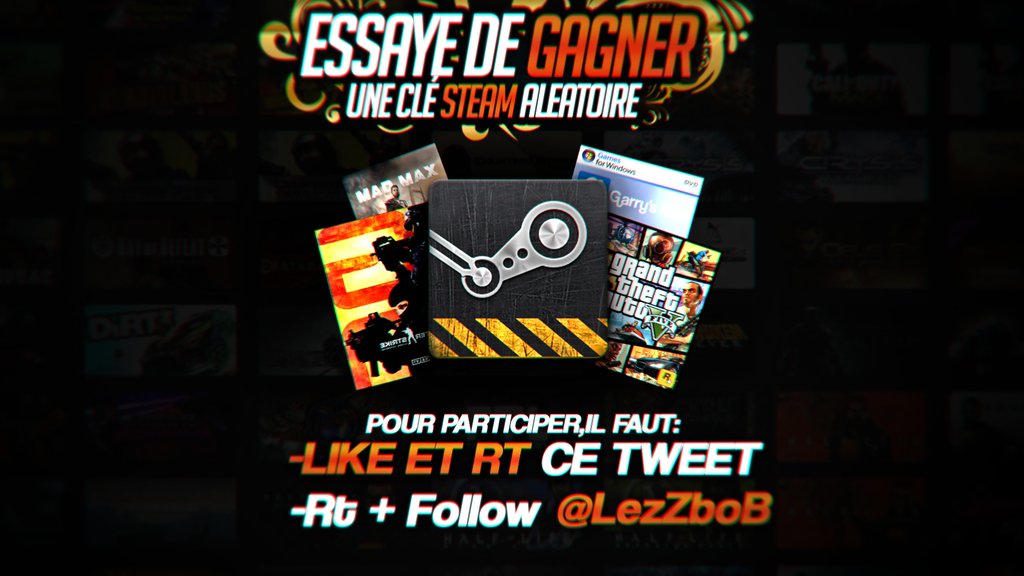 LezZboB's tweet image. #Concours🎁 
#SpeedRapide⚡💨

Tente De Gagner Ton Jeux Steam !

#Rt + Follow @LezZboB + @LionusConcours + @serdigo 😋

Tas : 10 Min 🤗