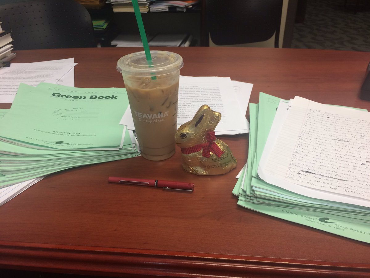 carolynaday's tweet image. Happy Easter 🐰 from the grading patch!!!#academiclife #gradingpapers #chocolate #coffee