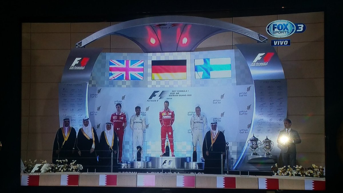 Resultados #BahrainGP #f1
1 @f1_vettel #ferrari 
2 <a href="/LewisHamilton/">Lewis Hamilton</a> #mb
3 <a href="/ValtteriBottas/">Valtteri Bottas</a> #mb
<a href="/elfilporacing/">wilfredo camilo</a> <a href="/razine/">Razine.com</a>