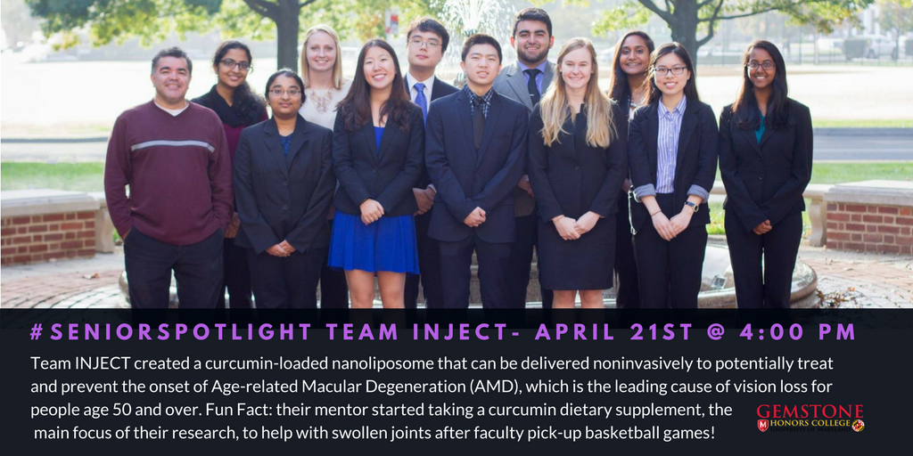 GemstoneProgram's tweet photo. Meet our 9th #SeniorSpotlight on Team INJECT! Hear their thesis defense at #ThesisConference17 on Fri 4/21 at 4:00pm in @riggscenter! https://t.co/OyHyaj4cgr