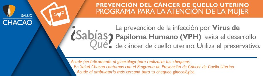 SaludChacao's tweet photo. ¿Sabías que? La #prevención de la infección por #papiloma humano #VPH evita el #cáncer de #cuello #uterino. Utiliza el preservativo. https://t.co/MAZpp4N8Ay