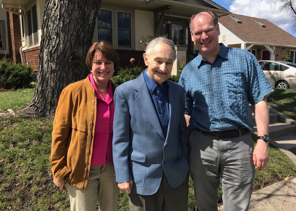 amyklobuchar's tweet photo. John and I at Easter lunch with my dad at the Sheehys! He just turned 89! https://t.co/5UDV7psuFE